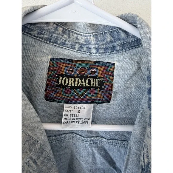 Jordache Vintage NWT Light Wash Denim Button Down Shirt 90's Western Size Small - Picture 4 of 9